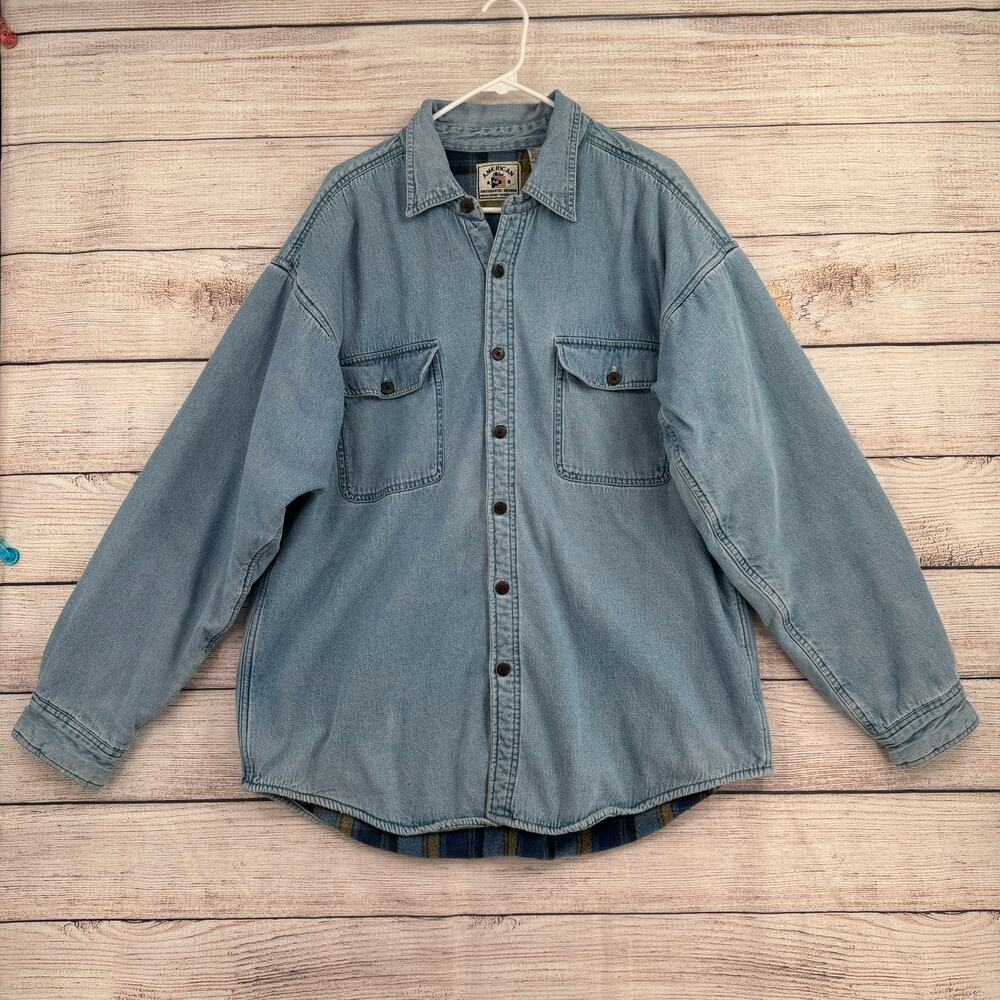 Vintage 90's American Blue Blanket lined Denim Shirt Mens XL Blue‎ Light Wash